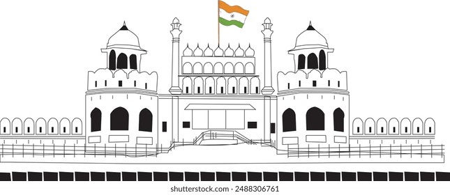 Red Fort background for 15 August India independence day concept. Vandematram on grunge background for Independence Day and Republic Day. 