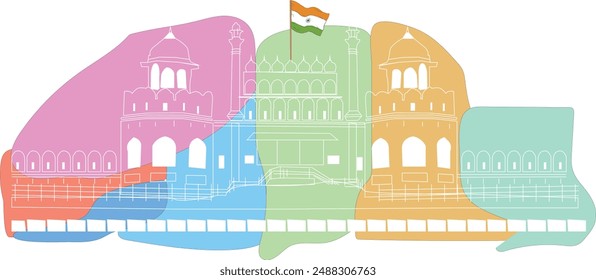 Red Fort background for 15 August India independence day concept. Vandematram on grunge background for Independence Day and Republic Day. 