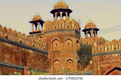 Red Fort Delhi architecture illustration art