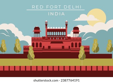 Red FORT DELHI background illustration for poster , card and education 