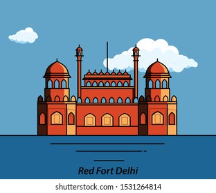 Red fort Delhi India flat vector