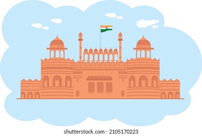 Red Fort Delhi India Flat Vector Stock Vector (Royalty Free) 2105170223