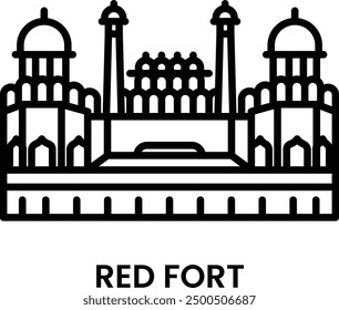 Red Fort, Delhi, India. minimalist line art icon, a historical landmark for web, mobile apps and UI.