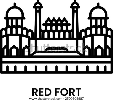 Red Fort, Delhi, India. minimalist line art icon, a historical landmark for web, mobile apps and UI.