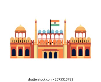 Red fort historic architecture building and popular touristic landmark of India. Lal Quila fortress and architectural attraction of Delhi.