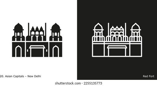 Red Fort Icon. Landmark building of New Delhi, the capital city of India
