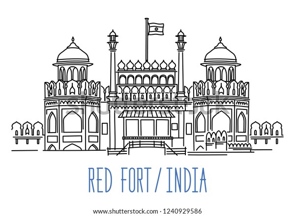 Red Fort India Hand Drawn Outline Stock Vector (Royalty Free) 1240929586