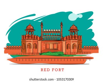 red fort India vector illustration