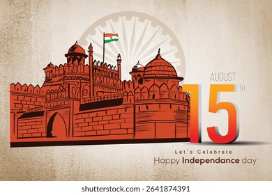 Red Fort with Indian Flag Vector Illustration