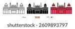 Red Fort Line Icon. New Delhi, India, Landmark, Silhouette, Color Vector, Editable Stroke.
