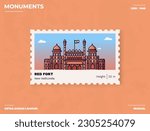 Red Fort Monument Postage stamp ticket design with information-vector illustration design