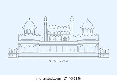 Red Fort, New Delhi. A vector line illustration or abstract design