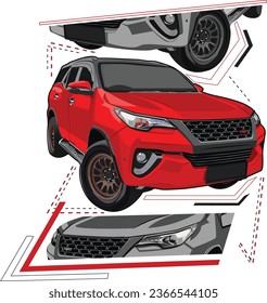 Red Fortuner Sports Car Graphic vector illustration, suitable for T-shirt design, community Logo, poster design, etc