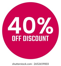 Red forty 40% percent sale discount badge. Round shape red circle sticker on glasses showcase. isolated on white background.