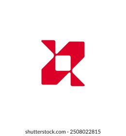 Forma de cuatro flechas rojas Letra R y un núcleo cuadrado, seguridad tecnológica y privacidad Vector de diseño de logotipo