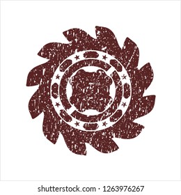 Red four leaf clover icon inside grunge style stamp