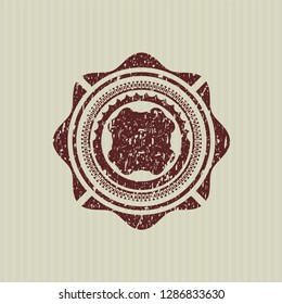 Red four leaf clover icon inside rubber grunge texture stamp