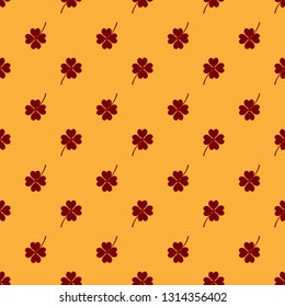 Red Four leaf clover icon isolated seamless pattern on brown background. Happy Saint Patrick day. Flat design. Vector Illustration
