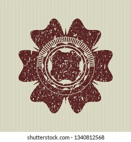 Red four leaf clover icon inside rubber seal with grunge texture