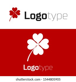 Red Four leaf clover icon isolated on white background. Happy Saint Patrick day. Logo design template element. Vector Illustration