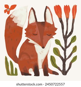 Red fox. Animal wildlife watercolor illustration.