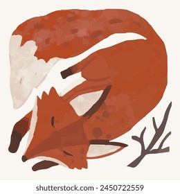 Red fox. Animal wildlife watercolor illustration.