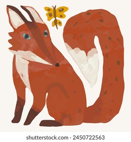 Red fox. Animal wildlife watercolor illustration.