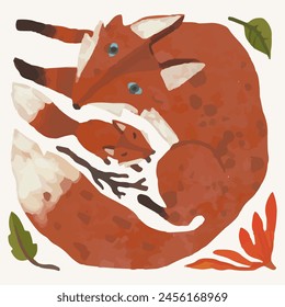 Red fox. Animal wildlife watercolor illustration.