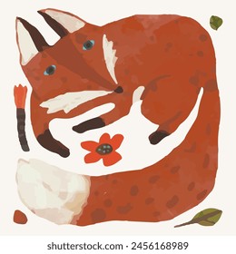 Red fox. Animal wildlife watercolor illustration.