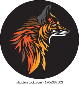 Red fox in black round icon