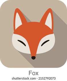 Red fox cartoon face, flat icon design, vector illustration