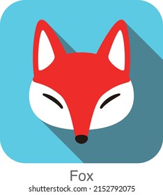 Red fox cartoon face, flat icon design, vector illustration
