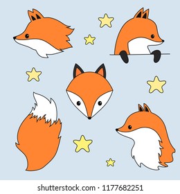 Red fox collection. Cute animal set for prints and posters