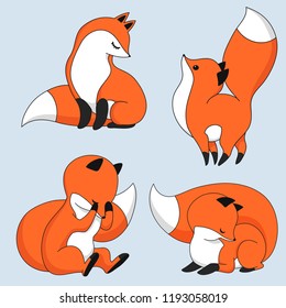 Red fox collection. Cute animal set for prints and posters