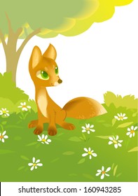 Red fox with daisies