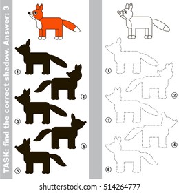 Red Fox with different shadows to find the correct one, the easy educational kid gaming with simple game level, the funny educational matching game for preschool children.