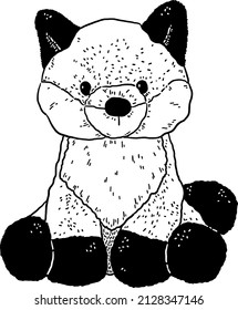 Red Fox Doll Baby Animal Soft Toy Hand Drawn Line Art Illustration