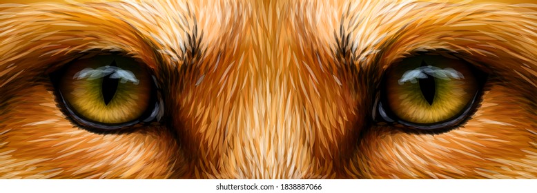 Red fox. Fox eyes close-up. Digital vector graphics.