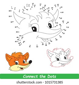 Red Fox Face Beautiful. Dot to Dot Educational Game for Kids.