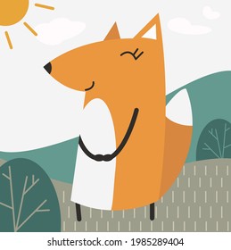 red fox in a flat style for children, for books, children's coloring books, puzzles, wallpaper, picture, print
