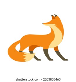 Red fox in flat style for print and design. Vector illustration.