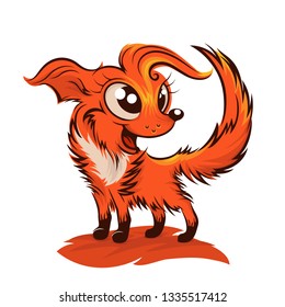Red fox. Fluffy beast. Forest inhabitant. Happy fox. Vector. Cartoon style.