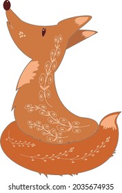 red fox with a fluffy tail on a white background