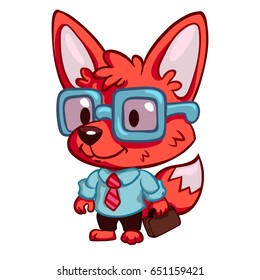 Red fox in glasses, vector.