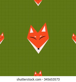 Red Fox Green Background Vector Illustration