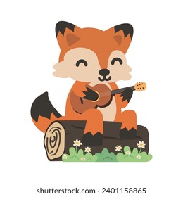 Red fox with guitar cartoon