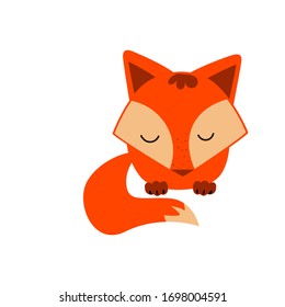 Red fox hand-drawn vector illustration on a white isolated background. Flat, cartoon wild mammal