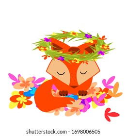 Red fox hand-drawn vector illustration on a white isolated background. Flat, cartoon wild mammal