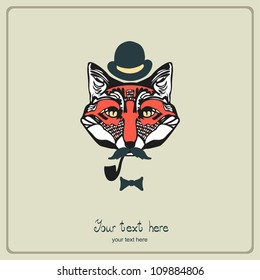 Red Fox head card design. vector illustration