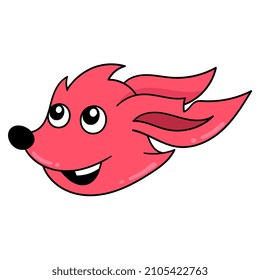 cabeza de zorro rojo riendo alegremente, emoticono de cartón de ilustración vectorial. dibujo de icono de garabato